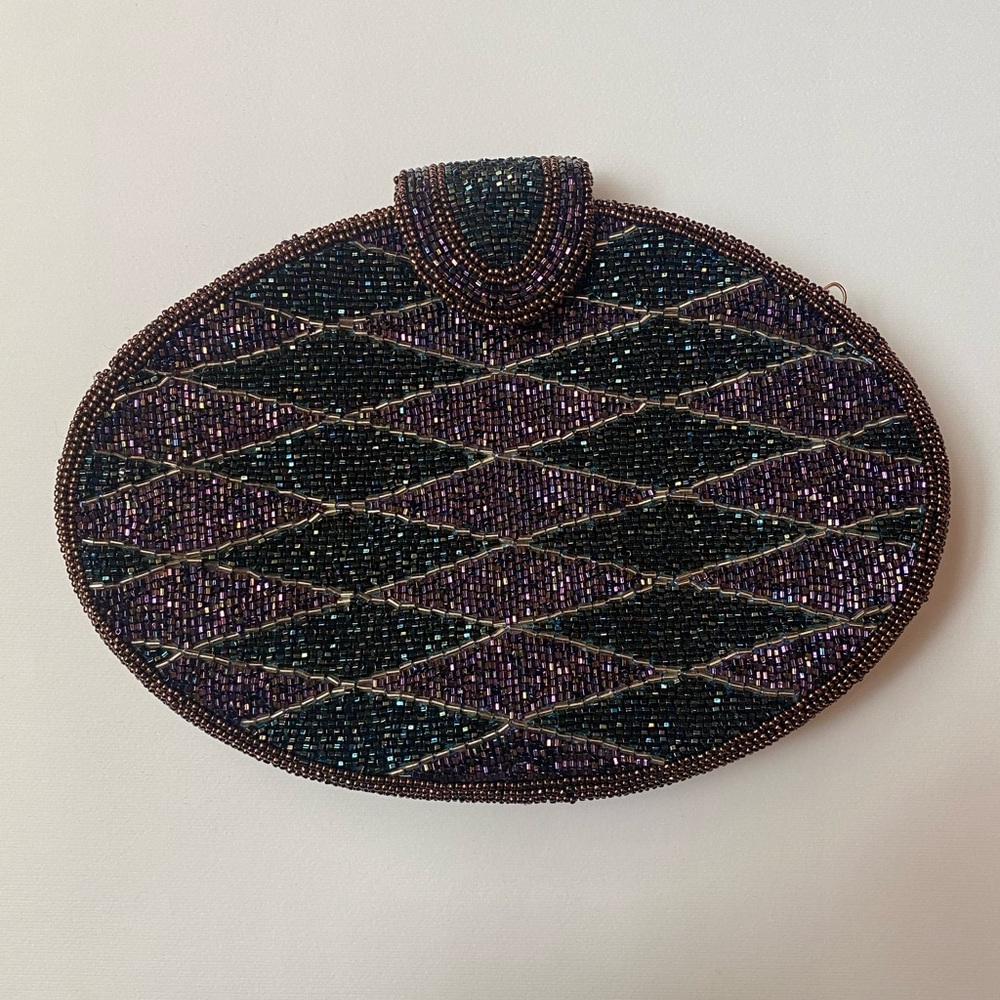 Vintage Genie Beaded Clutch/Crossbody Purple & Green